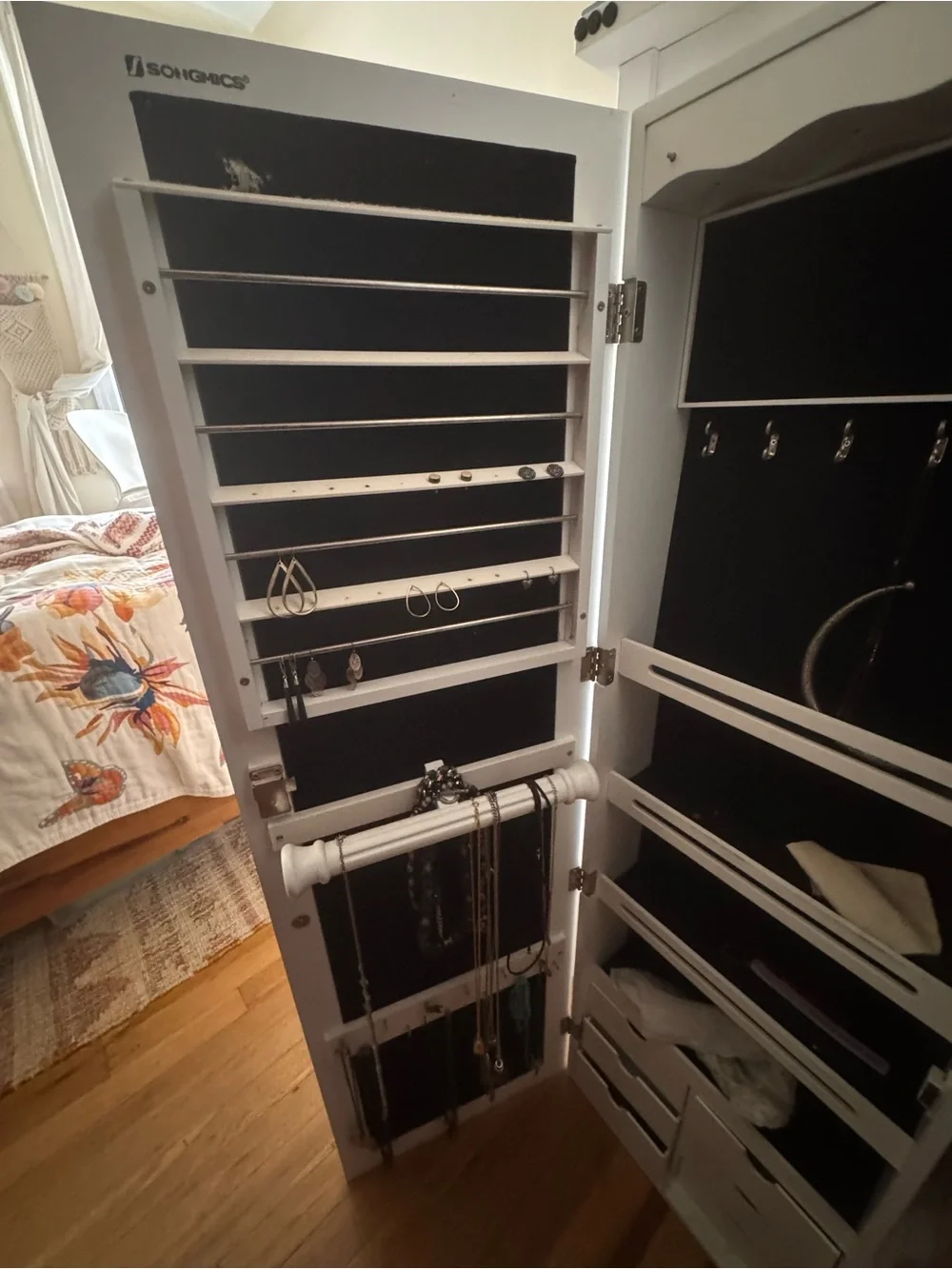 SONGMICS locking mirrored jewelry armoire